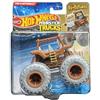 Hot Wheels Monster Trucks The Flintmobile, scala Flinstones 1:64, pressofusione con ruote grigie, 2025 con auto pieghevole