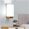DELIPOP Applique da Parete Interno Legno, Vintag Lampada da Parete con Paralume in Vetro, E27 Quadrato Lampada a Muro per Camera da Letto Soggiorno Corridoio Scale