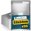 Dealberry Confezione da 25 buste imbottite con pluriball, buste in polietilene per spedizioni, imballaggi e spedizioni, con chiusura adesiva, per indirizzi e restituzioni (argento, 22 x 34 cm)