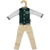 Heless Time2Shine 8640 - Giacca Sportiva in Stile College Verde Scuro, con Pantaloni in Tessuto Beige, per manichini da Moda da 29 cm