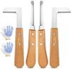 Halorin 4 coltelli per zoccoli per cavalli, in acciaio inox, con manico ergonomico curvo, strumento di taglio per cavalli, con 2 paia di guanti antiscivolo per bovini, pecore, cavalli