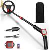 Reomdara Metal Detector Bambini, Metal Detector Leggero con Asta Regolabile 66-83 cm, Display LCD e Bobina di Ricerca Impermeabile, Pala, Rastrello, Setaccio e Borsa (Rosso)