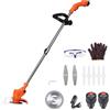 Haloppe Decespugliatore a batteria 12V, tagliaerba elettrico leggero telescopico con 3 tipi di lame e batteria da 2x2000mAh Decespugliatore da giardino per la cura del prato del giardino Arancia