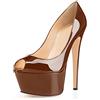 elashe - Scarpe da Donna - 15CM Scarpe col Tacco Peep Toe - Classiche Scarpe con Plateau Marrone EU41