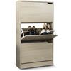 BAKAJI Scarpiera Portascarpe in Legno MDF con 3 Ante Porta Scarpe a Ribalta Maniglie a Scomparsa Doppia Profondità Dimensioni Compatte Slim 63 x 24 x 115 cm Salvaspazio Ingresso Casa (Olmo)