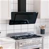 QUAHEAS Cappa aspirante da 90 cm, in acciaio inox e vetro temperato, nero, con 3 livelli di velocità e illuminazione a LED, per cucina, montaggio a parete, ricircolo d'aria silenziosa, filtro