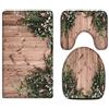 A.Monamour Set Tappeti Bagno 3 Pezzi Completo Fiori Bianchi E Piante Di Foglie Su Uno Scenario Da Giardino Con Recinzione In Legno Antiscivolo Morbidi Assorbente Lavabile Tappetini per Il Bagno WC