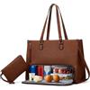 Jinfanshurich Borsa Porta Pranzo Da Donna, Borsa Per Laptop In Pelle Con Scomparto Pranzo Isolato, Borsa Da 3-In-1 Multifunzionale Per Computer Per Business, Ufficio, Scuola (C-Marrone Scuro)