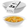 KADAX Set di 3 ciotole bianche da 19 cm, insalatiere quadrate con elegante bordo dorato, moderne ciotole in vetro per zuppa, insalata e cereali (bianco/oro)