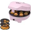 Bestron Macchina per Donut 3 in 1 Design Retrò con 3 Piastre Intercambiabili per Donut, Muffin e Cake Pop, Antiaderente, 700 W, Salvaspazio, Rosa, ASW238P