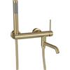 PHASAT Rubinetti per Vasca con Doccetta, Miscelatore Vasca da Bagno in Acciaio Inox, Rubinetto a Parete Bagno Bocca Girevole a 90°, Oro spazzolato PTBG26E
