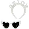 MorLuks Bride to Be - Cerchietto per capelli e occhiali a forma di cuore, per addio al celibato, da donna, con perle e occhiali da sole, accessorio per addio al nubilato