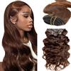 Creuost Extension per capelli ondulati con clip, capelli brasiliani, non trattati, capelli vergini brasiliani, #4, castano cioccolato, 7 pezzi, 120 g, con 16 clip per set, da donna, 35,6 cm