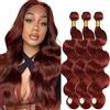Hxxcoup Human Hair Bundles Estensione capelli umani #33 Dark Auburn Color Body Wave Brazilian Remy Virgin Human Hair Extension 100g/Bundle Total 300g 14 16 18 Inch