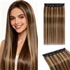 MY-LADY Extension Capelli Veri Clip 1 Pezzo, 20cm Extension Clip Capelli Umani Lisci per Volume 3/4 Testa con 5 Clip, Clip In Human Hair Extension #4P27 Biondo Scuro/Marrone Medio 40g