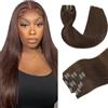 Creuost Extension di capelli lisci con clip, capelli vergini brasiliani, non trattati, #4, castano cioccolato, 7 pezzi, 120 g, con 16 clip per set, da donna, 35,6 cm
