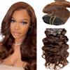 Creuost Extension per capelli ondulati con clip, capelli brasiliani, non trattati, capelli vergini brasiliani, #4, castano cioccolato, 7 pezzi, 120 g, con 16 clip per set, da donna, 40,6 cm