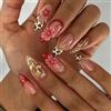 MouyouGlow Unghie Finte Corte MouyouGlow,Mandorla Leopard French 3D Fiori Floral Rosa Oro Gold Striped Design Short Press on Nails,Tips Flower Twill Sweet Estate INS Fake Nails