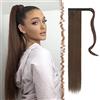 FESHFEN Posticci per capelli Extension Coda Di Cavallo Capelli Lunga Estensione Capelli Sintetici Coda Capelli Extensions per Donna, 60 cm Marrone Castagno Medio