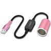 J&D Cavo Convertitore USB A Maschio a Presa Accendisigari 12V Femmina, 30 cm, Adattatore 12V 18W, Compatibile con Dash Cam, GPS, Strisce LED Auto, Rosa