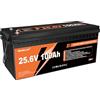 Yeagulch 24V 100Ah Batteria al Litio LiFePO4, 2560Wh, BMS 100A, 4000-15000 Cicli, per Sistemi Solari, Camper, Accumulo Domestico Off-Grid