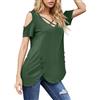 Rayson Estivo Magliette Donna Camicette in Maglietta Scollo a V Manica Corta Elegante off Spalla T-Shirt Incrociata Casual Tinta Unita Top(Nero,XL)