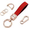 Koaudb Portachiavi universale per auto in pelle Bling girevole a 360 gradi con anello a D anti-smarrimento Portachiavi Portachiavi Portachiavi Accessori per uomo e donna (rosso)