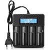Wowfast 18650 Caricabatterie per Batterie, Caricabatterie Intelligente agli Ioni di Litio con Display LCD: Caricatore Rapido a 4 Slot per Batterie da 3,7V - universalmente compatibile con 26650, 18650