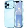LCHULLE Compatibile con iPhone 13 Pro Max Cover cuore d'amore Custodia con forma ondulata e riccia ragazze Protezione della fotocamera Cover protettiva galvanizzata Custodia per iPhone 13 Pro Max Blu