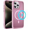 LCHULLE Custodia magnetica per iPhone 15 Pro Cover compatibile con MagSafe semi-trasparente opaca sottile Case protettiva PC Back + TPU Bumper per iPhone 15 Pro Rosa