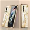 COQUE Custodia Galaxy Z Fold 3 5G,Custodia per cellulare verniciata lucida in vetro ultra sottile 9H,Cover pieghevole per Samsung Galaxy Z Fold 3 5G- Marmorizzazione-giallo dorato