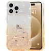 LCHULLE Glitter Cover Compatibile con iPhone 15 Pro Max CustodiaTrasparente Cover con Forma Ondulata con Paillettes & Cristalli Custodia Resistente Silicone Case per iPhone 15 Pro Max, Arancia