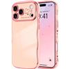 LCHULLE Compatibile con iPhone 17 Pro Max Cover cuore d'amore Custodia con forma ondulata e riccia ragazze Protezione della fotocamera Cover galvanizzata Custodia per iPhone 17 Pro Max Rosa