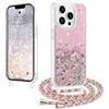 LCHULLE Cover con Tracolla Compatibile con iPhone 13 Pro Max Custodia glitterata con Cordino Cover con regolabile Catena Trasparente Silicone Case per iPhone 13 Pro Max Rosa chiaro