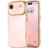 LCHULLE Compatibile con iPhone AIR Cover cuore d'amore Custodia con forma ondulata e riccia ragazze Protezione della fotocamera Cover galvanizzata Custodia per iPhone 17 AIR Rosa chiaro