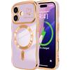 LCHULLE per iPhone 16 Plus Cover Magnetica Cuore Ondulata,Viola chiaro