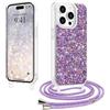 LCHULLE Cover con Tracolla Compatibile con iPhone 15 Pro Max Custodia glitterata con Cordino Cover con regolabile Catena Trasparente Silicone Case per iPhone 15 Pro Max Viola