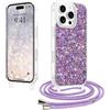 LCHULLE Cover con Tracolla Compatibile con iPhone 16 Pro Custodia glitterata con Cordino Cover con regolabile Catena Trasparente Silicone Case per iPhone 16 Pro Viola