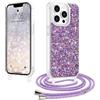 LCHULLE Cover con Tracolla Compatibile con iPhone 13 Pro Max Custodia glitterata con Cordino Cover con regolabile Catena Trasparente Silicone Case per iPhone 13 Pro Max Viola