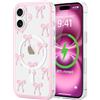 LCHULLE Cover Magnetica per iPhone 16 Compatibile con MagSafe Custodia Trasparente Rosa Fiocco per Ragazze Donne Cover protettiva Magnetica Silicone Case per iPhone 16 Fiocco piccolo