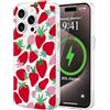 LCHULLE Cover Magnetica per iPhone 15 Pro Compatibile con MagSafe Custodia Trasparente Rosa Fiocco per Ragazze Donne Cover protettiva Magnetica Silicone Case per iPhone 15 Pro Fragola rossa