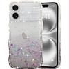 LCHULLE Glitter Cover Compatibile con iPhone 16 Plus CustodiaTrasparente Cover con Forma Ondulata con Paillettes & Cristalli Custodia Resistente Silicone Case per iPhone 16 Plus, Nero