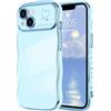 LCHULLE Compatibile con iPhone 13 Cover cuore d'amore Custodia con forma ondulata e riccia ragazze Protezione della fotocamera Cover protettiva galvanizzata Custodia per iPhone 13 Blu