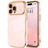 LCHULLE Compatibile con iPhone 14 Pro Max Cover cuore d'amore Custodia con forma ondulata e riccia ragazze Protezione della fotocamera Cover galvanizzata Custodia per iPhone 14 Pro Max Rosa chiaro