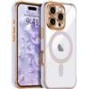 LCHULLE Magnetic per iPhone 16 Pro Cover trasparente [Compatibile con Magsafe] protezione della fotocamera Custodia antiurto Cover protettiva clear silicone case per iPhone 16 Pro Viola chiaro