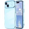 LCHULLE Compatibile con iPhone 15 Plus Cover cuore d'amore Custodia con forma ondulata e riccia ragazze Protezione della fotocamera Cover protettiva galvanizzata Custodia per iPhone 15 Plus Blu