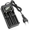 Wowfast Caricatore per batteria 18650, caricabatterie intelligente agli ioni di litio con display LCD: caricatore rapido 2 in 1 per batterie da 3,7V - compatibile universalmente con 26650, 18650