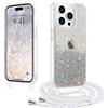 LCHULLE Cover con Tracolla Compatibile con iPhone 15 Pro Max Custodia glitterata con Cordino Cover con regolabile Catena Trasparente Silicone Case per iPhone 15 Pro Max Trasparente