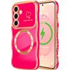 LCHULLE Cover magnetica per Samsung Galaxy S25 Plus Custodia [Compatibile con Magsafe] cuore forma di ricciolo ondulato Cover Protezione Fotocamera Case per Samsung S25 Plus Rosa rossa