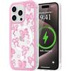 LCHULLE Cover Magnetica per iPhone 15 Pro Compatibile con MagSafe Custodia Trasparente Rosa Fiocco per Ragazze Donne Cover protettiva Magnetica Silicone Case per iPhone 15 Pro Fiocco grande